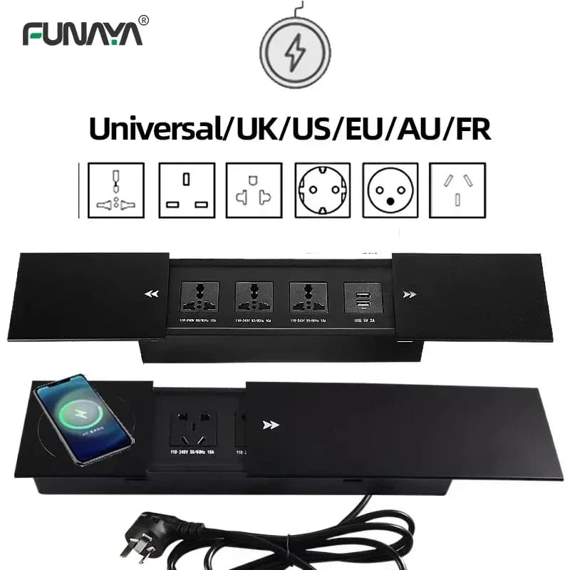 Presa nascosta da tavolo incorporata 2 3 prese con ricarica wireless USB Spina multipla universale UK US EU 10A 110~250V 2600W Presa nera