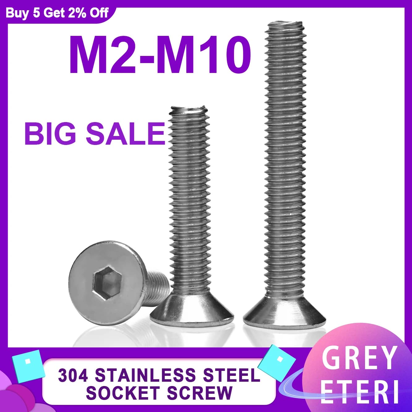 Viti a esagono incassato a testa svasata DIN7991 in acciaio inossidabile 304 Bullone con filettatura a brugola Viti metalliche M2 M2.5 M3 M4 M5 M6 M8 M10