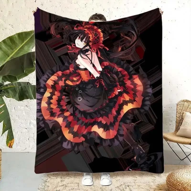 Gothic anime girl pattern Flannel printed blanket suitable for all seasons suitable for living room office sofa and travel