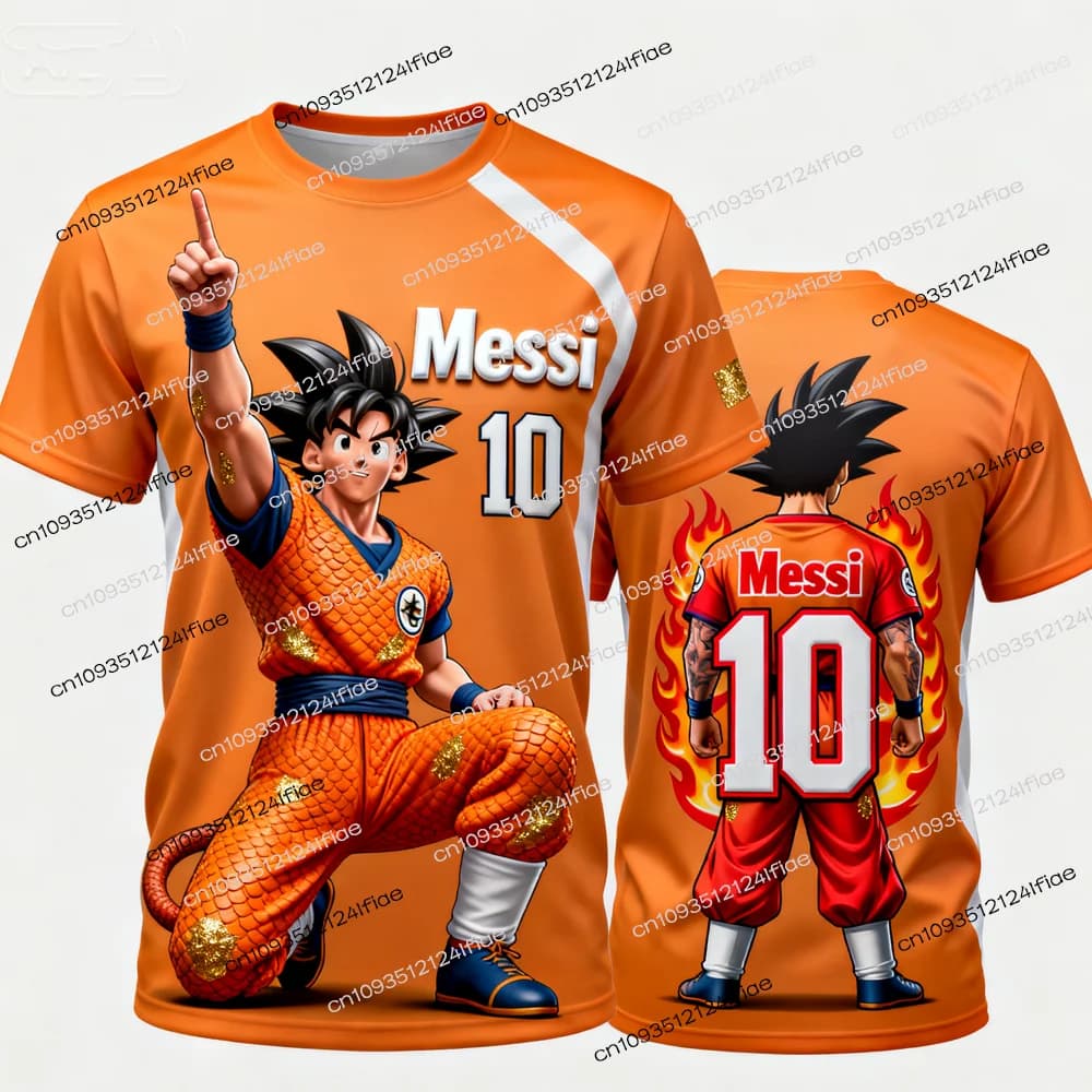 T-shirt sportiva da uomo nuova 2025 Dragon Ball Z Edizione speciale Maglia da calcio Messi T-shirt con stampa cartoon Goku per bambini