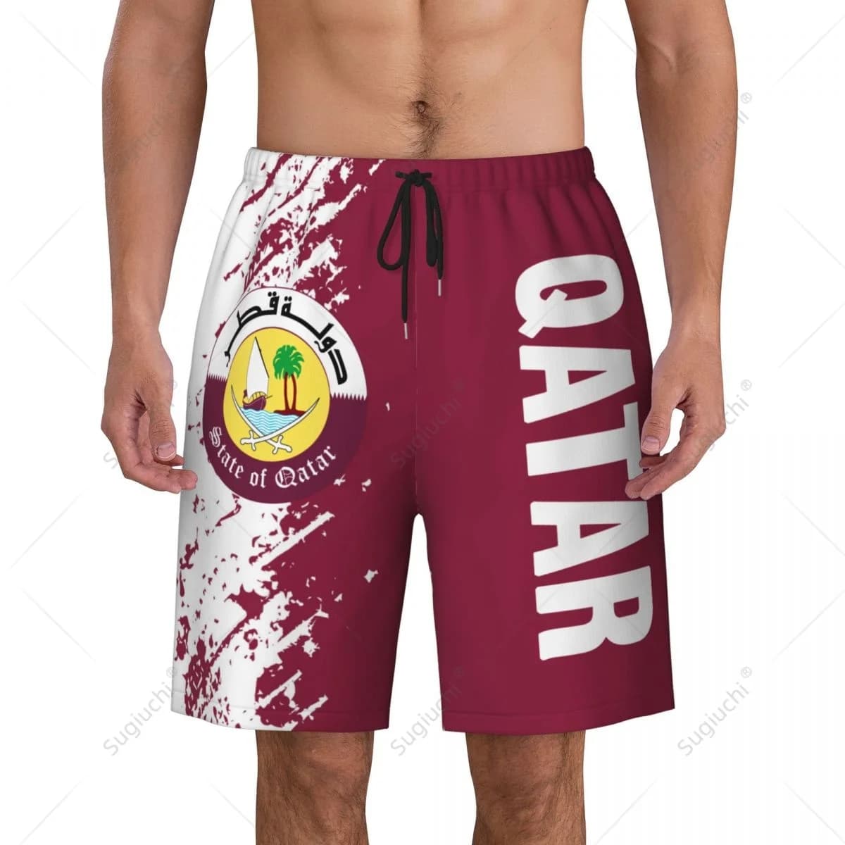 Men's Qatar Flag Beach Pants Board Shorts Surfing Boys Soccer Cycling Swimwear Running Polyester