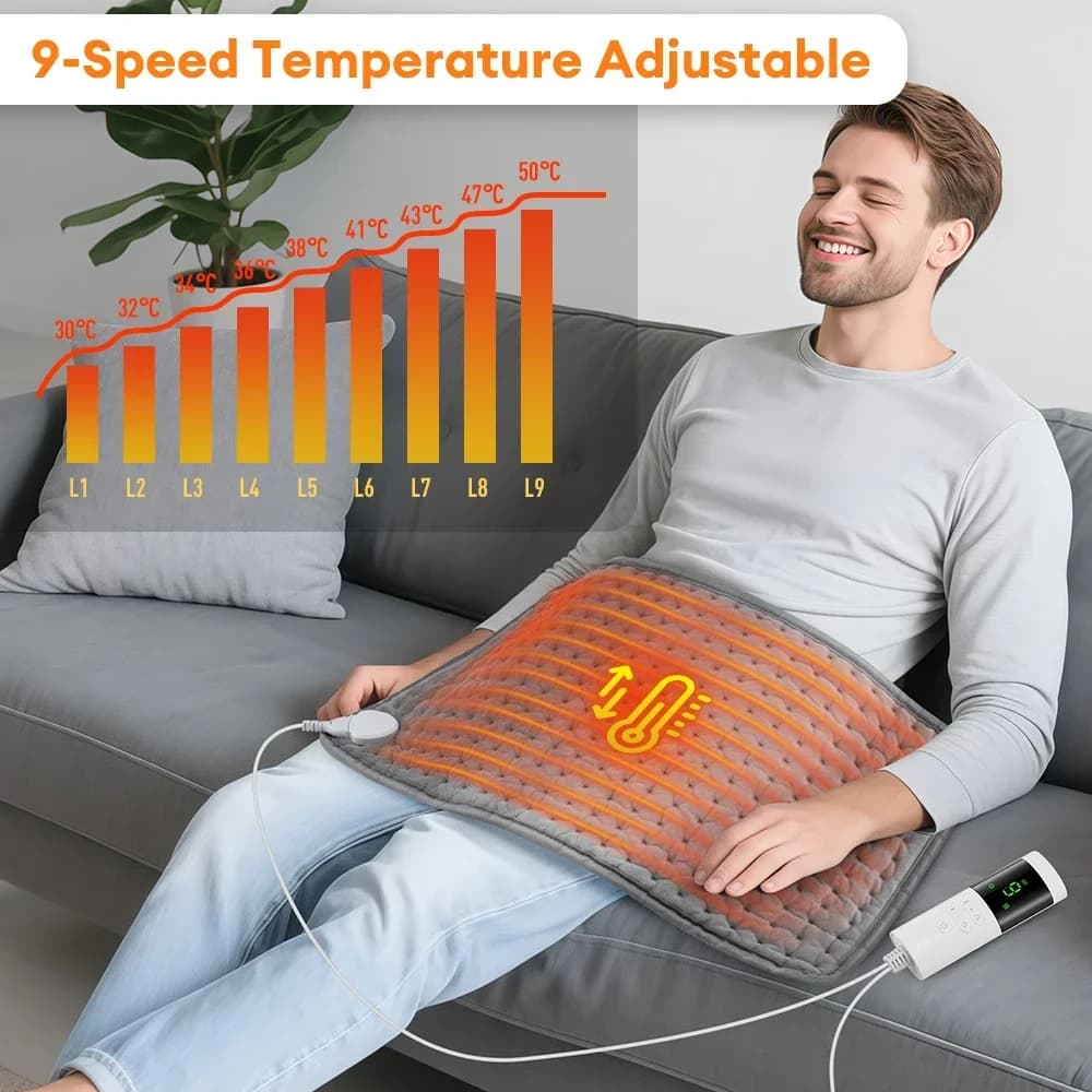 Tappetino Riscaldante Elettrico 30x60cm per Schiena, Collo e Spalle, Lavabile, per Casa e Ufficio, Coperta Calda Invernale con 4 Timer e 9 Livelli di Temperatura