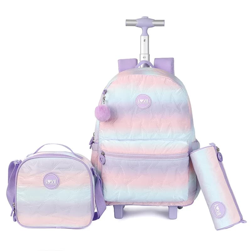Set Zaino Scolastico con Ruote per Ragazze Studentesse Borsa per Libri Zaino Trolley con Ruote Borsa Scolastica con Ruote Bagaglio da Viaggio