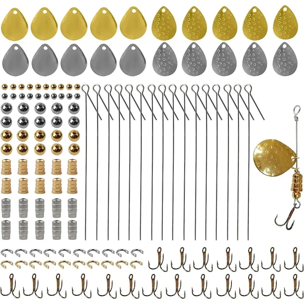 140 pz Esche Da Pesca Che Fa Kit Cucchiaio Da Pesca Rig Spinner Esca Che Fa Kit Spinner Lama Clevis Treble Ganci Cucchiaio Perline Da Pesca