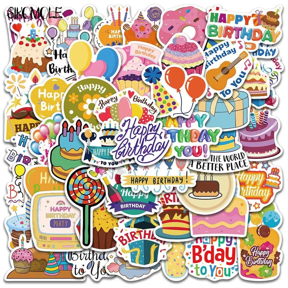 10/30/50 pezzi Cartoon carino Buon compleanno! Adesivi Graffiti Giocattolo Kawaii Adesivo per decalcomanie per laptop moto bagagli per notebook fai da te per bambini