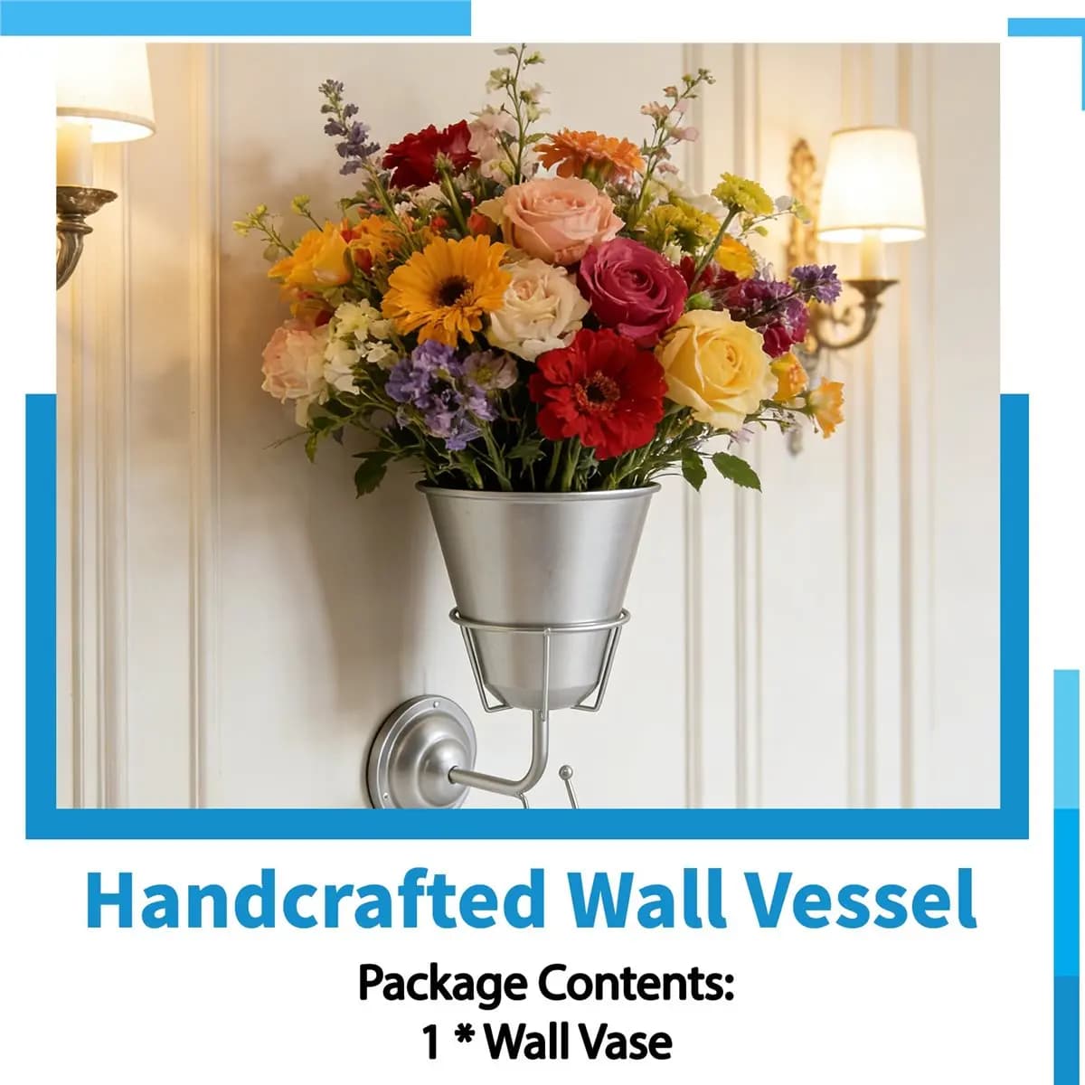 A08I Wall Vase,Iron Wall Planter with Versatile Hook- Indoor/Outdoor Plant Holder for Live or Artificial Flowers Silver