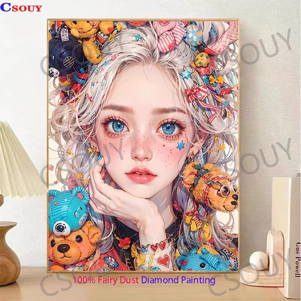 Kit Pittura Diamante Fai da Te 100% Fairy Dust, Ricamo a Punto Croce Ragazza Bella, Mosaico Quadrato, Decorazioni per la Casa, Lavoro a Mano, Kit Cristallo AB
