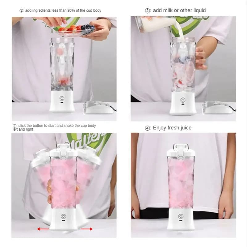 DT34 Portable Blender 600ML Electric Juicer Fruit Mixers 4000MAh USB Rechargeable Smoothie Mini Blender for Home&Travel-White