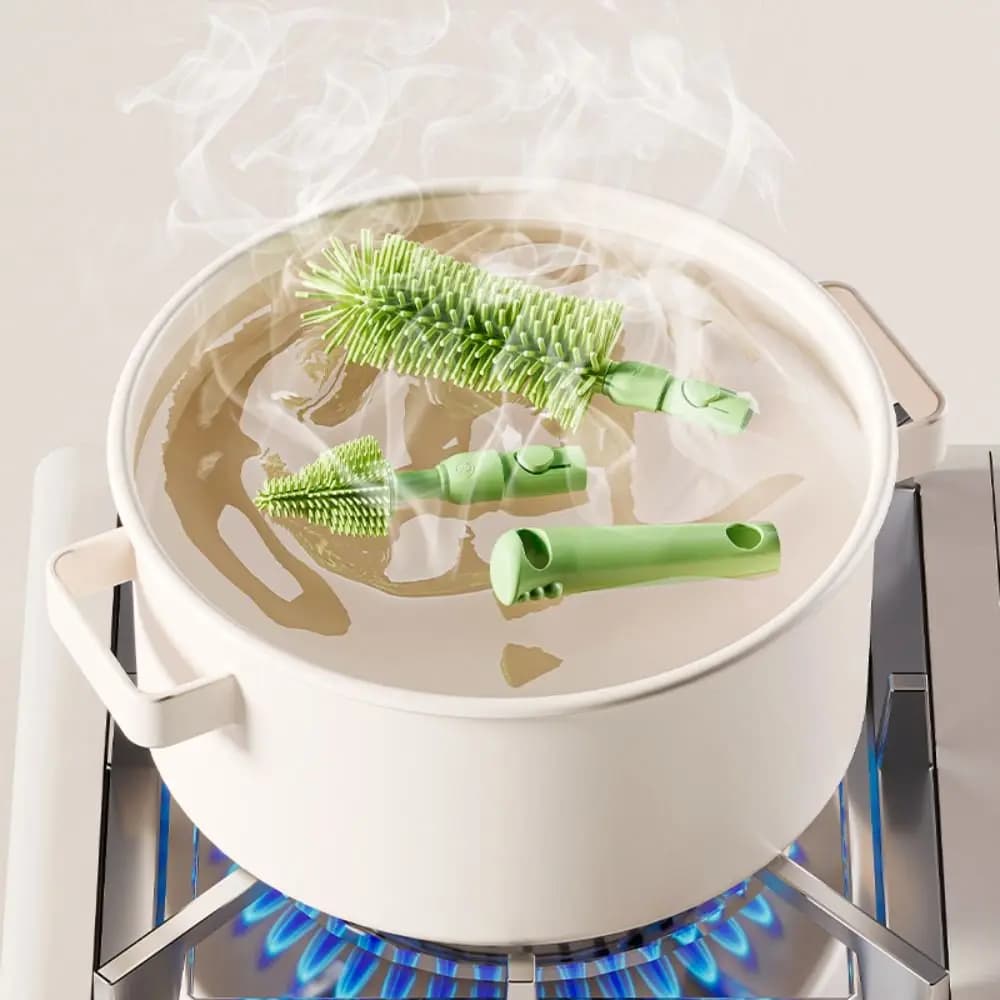 Convenient Baby Bottle Brush Set with Stand Long Handle Newborn Bottle Cleaner Water Bottle Cleaner 360 Degree Rotation