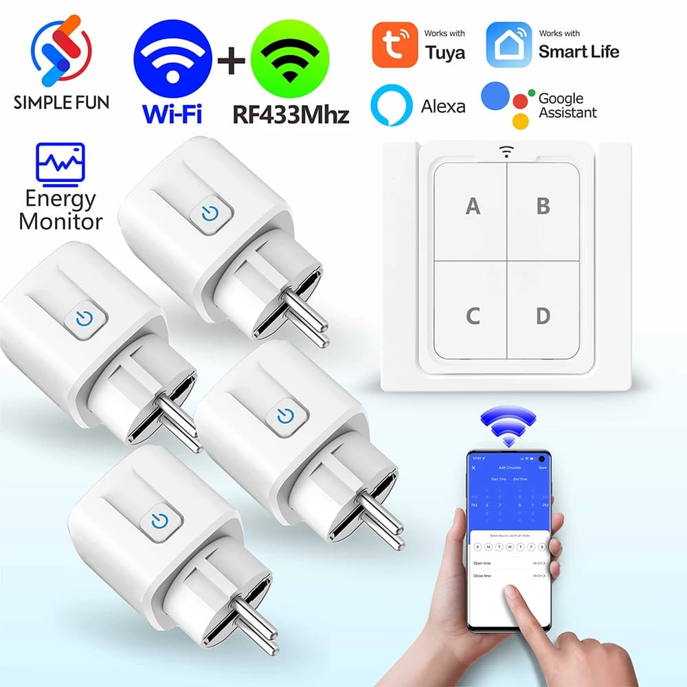 Smart socket Tuya WiFi and RF, 16A socket with Power Monitor, Wireless panel switch, electrical socket works with Alexa Google Home