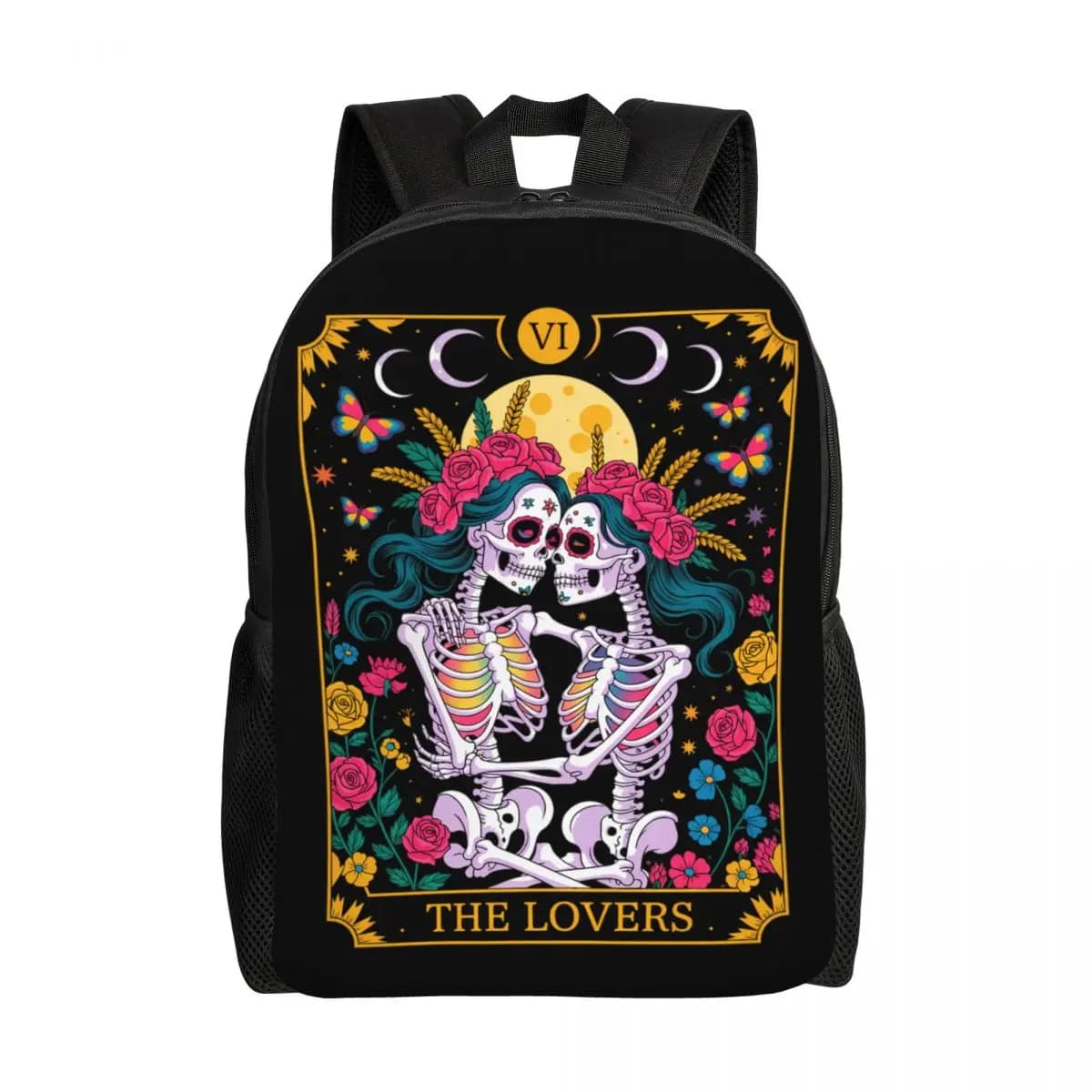 The Lovers Skeleton Tarot Card Rose Lesbiche Goth Kissing Zaini College Bookbag Adatto per laptop da 15 pollici Borse per San Valentino