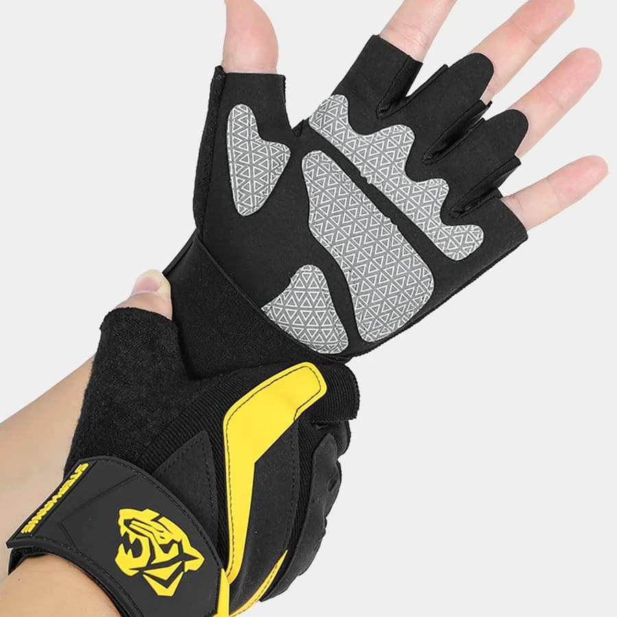 Guanti da palestra a mezze dita, antiscivolo, con assorbimento degli urti, traspiranti, per uomo e donna, per allenamento fitness, ciclismo, sport