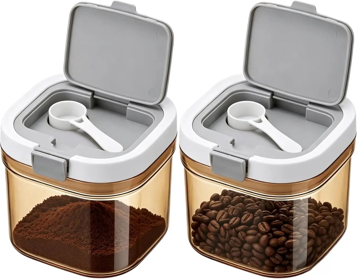 2pcs Coffee Canister with Scoop Airtight Coffee Storage Container Amber Light Blocking Jar Wide Mouth for Coffee Beans Sugar