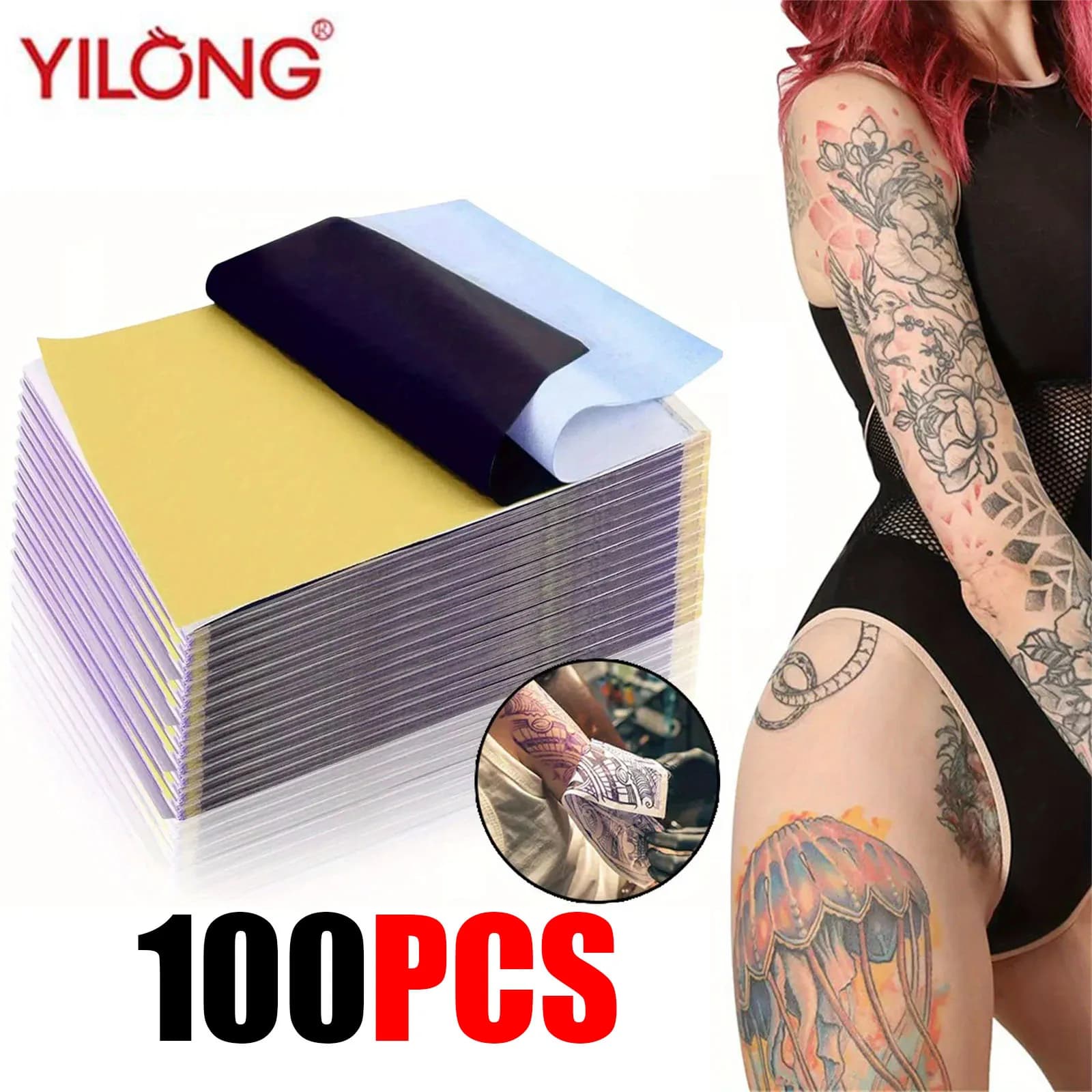 100PCS Professional Tattoo Transfer Papers A4 Tattoo Stencil Paper Carbon Thermal Copy Paper Tattoo Transfer Machine Accessory