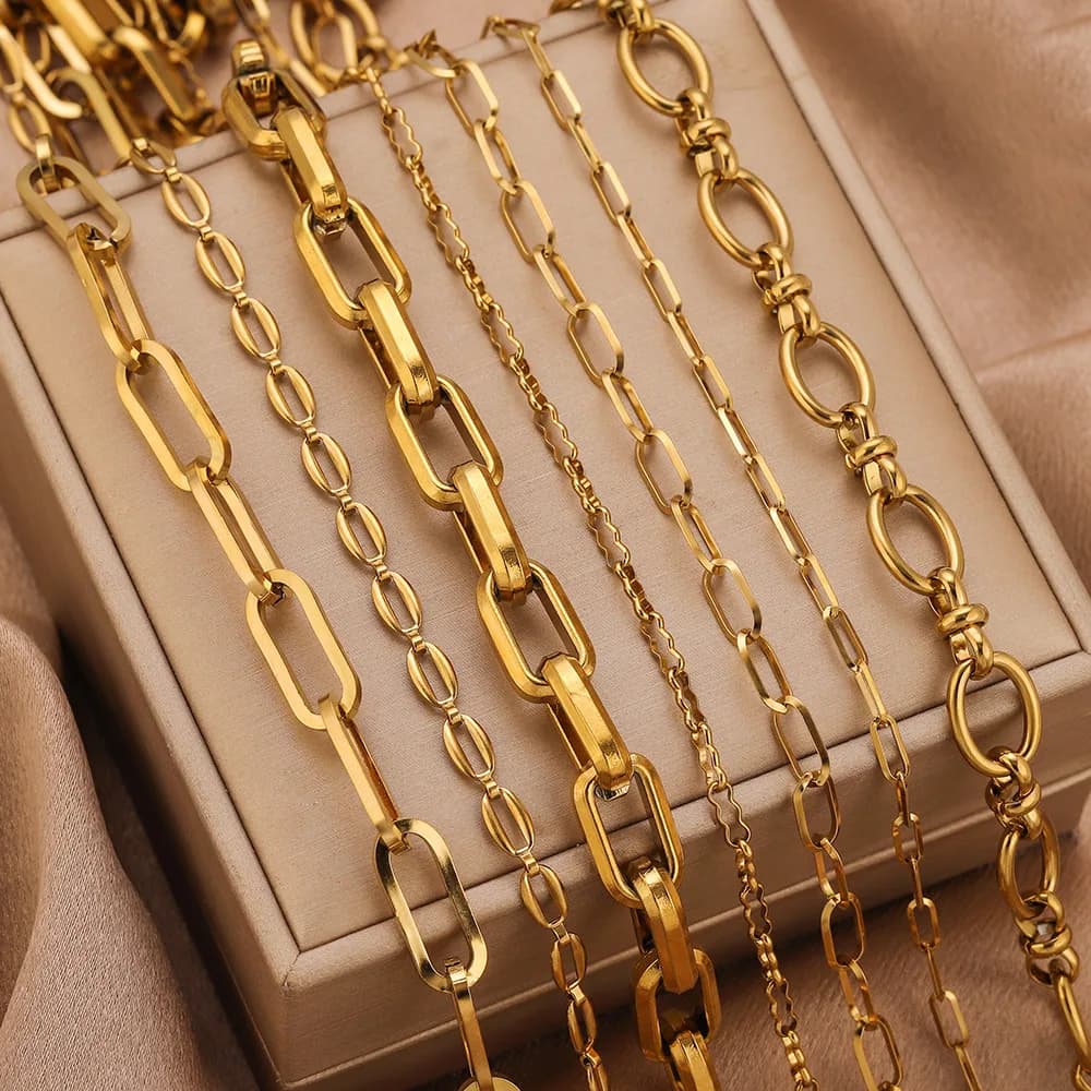 Catene in acciaio inossidabile da 1 metro per la creazione di gioielli fai-da-te PVD placcato in oro Collegamento rettangolare Rolo Chunky Bracciali Collane all'ingrosso