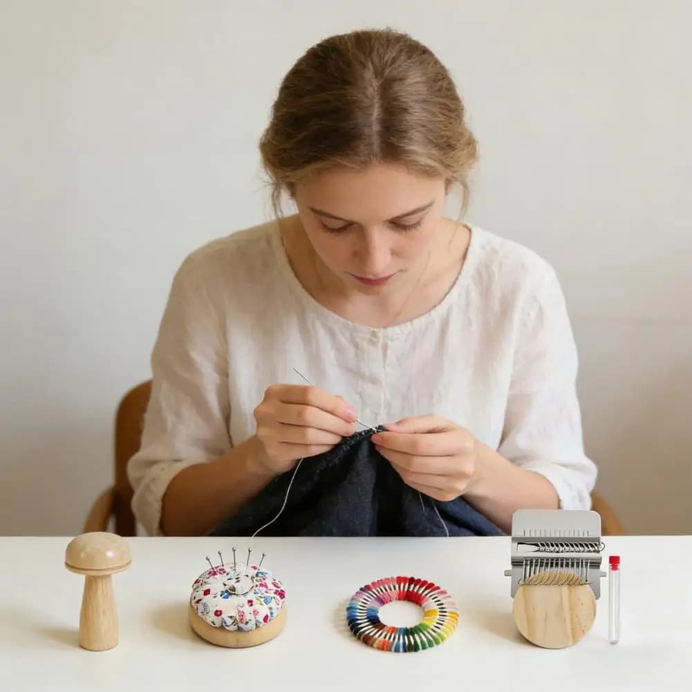 Complete Darning Kit with Mini Loom, Darning Egg & Mushroom | Speedweve-Style Weaving Tools for Sock & Sweater Repair