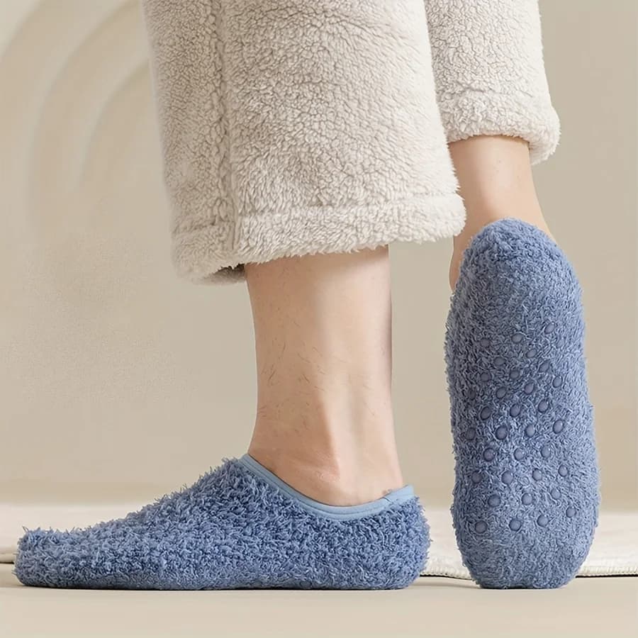 [Calzini termici da 4 pezzi] Confezione da 4 calzini termici spessi e caldi da uomo | Pile corallo antiscivolo con polsino elastico a coste, morbido e solido