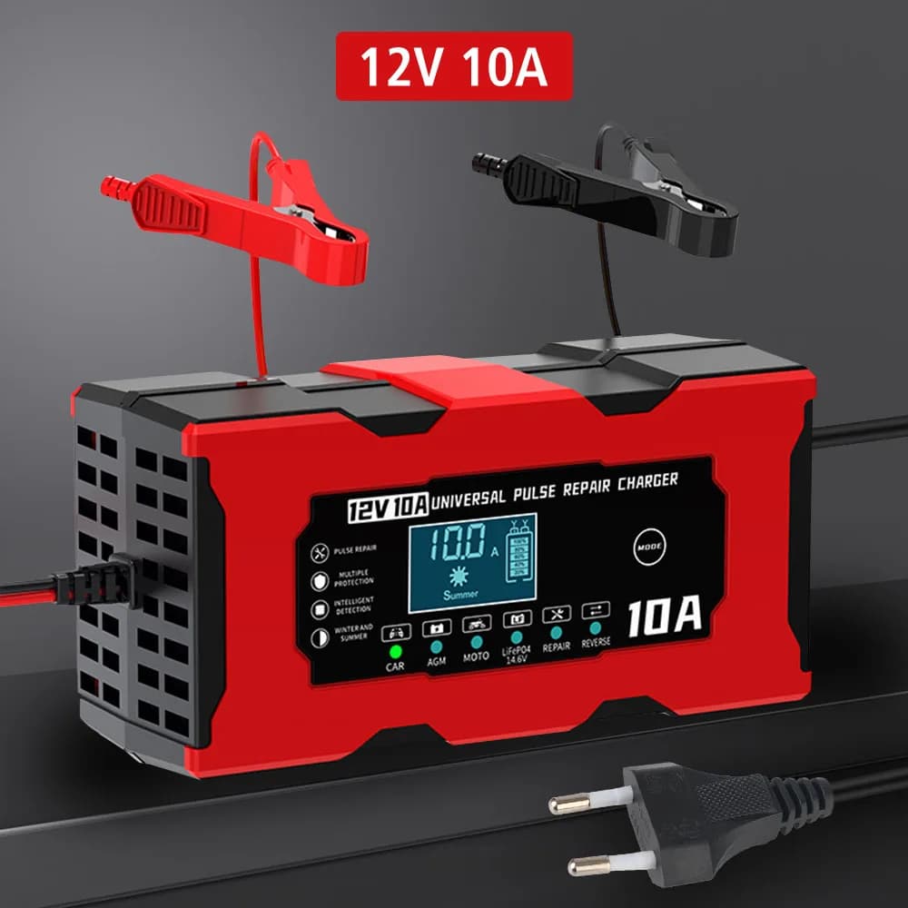 Impulse Repair Charging Smart Battery LCD Digital Display Plug EU/USA Car Charger Lithium Iron Charger 12V 10A