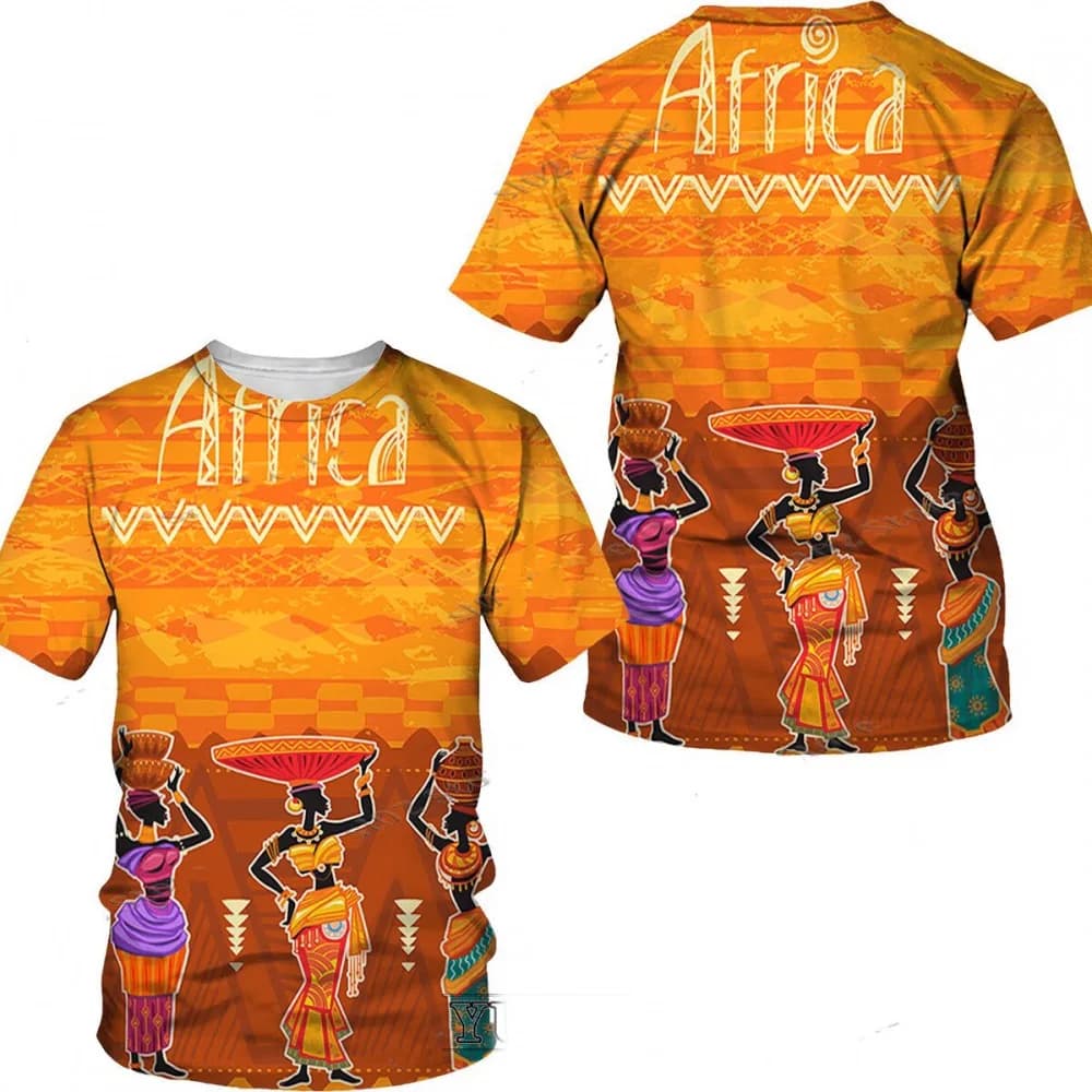 Men's Retro African Dance Pattern T-shirt Short Sleeve Casual Sportswear Comfortable round Neck Top Polyester Fiber Quick Dry