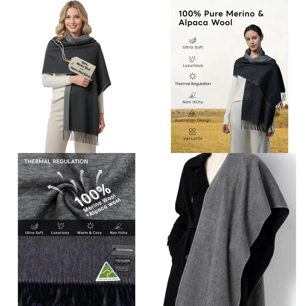 Luxury scarf in merino wool blend and alpaca, soft wrap similar to cashmere for woman, big travel scarf, ideal gift