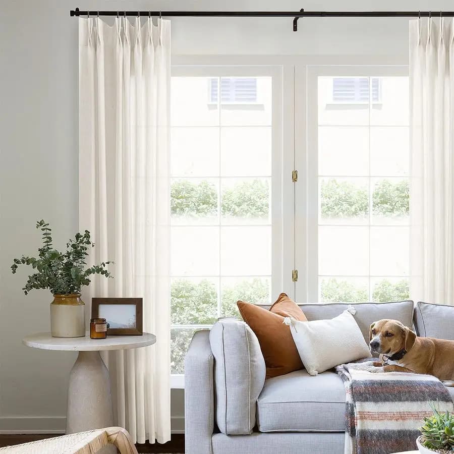 Curtains in Linen Clamped by 102 Inches with Preformed Memory Folds, with Hooks and Rings, for Living, Patio, Glass Door