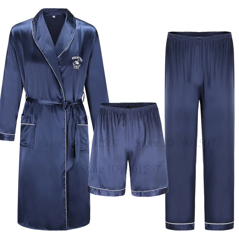 Man Homewear For leisure probes satin dress Summer Spring Bed garments Male Casual Kimono Bathrobe Night shirt in ice silk