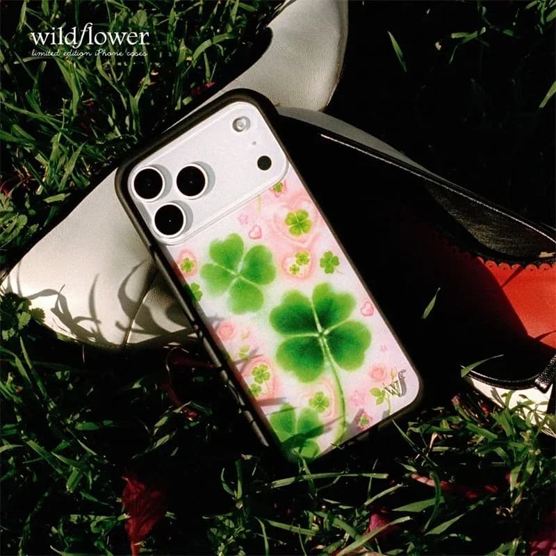 Cover Wildflower Miss Lucky per iPhone 11 12 13 14 15 16 17 Pro Max Plus, con motivo a quadrifoglio verde