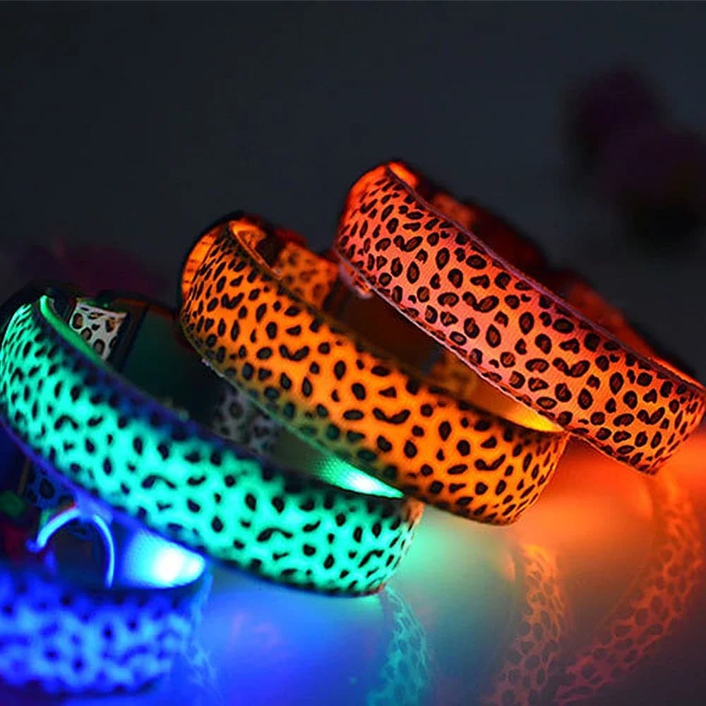 Collare illuminato per animali domestici Modello con stampa leopardata Luce notturna a LED Accessori per collare per animali domestici ricaricabili