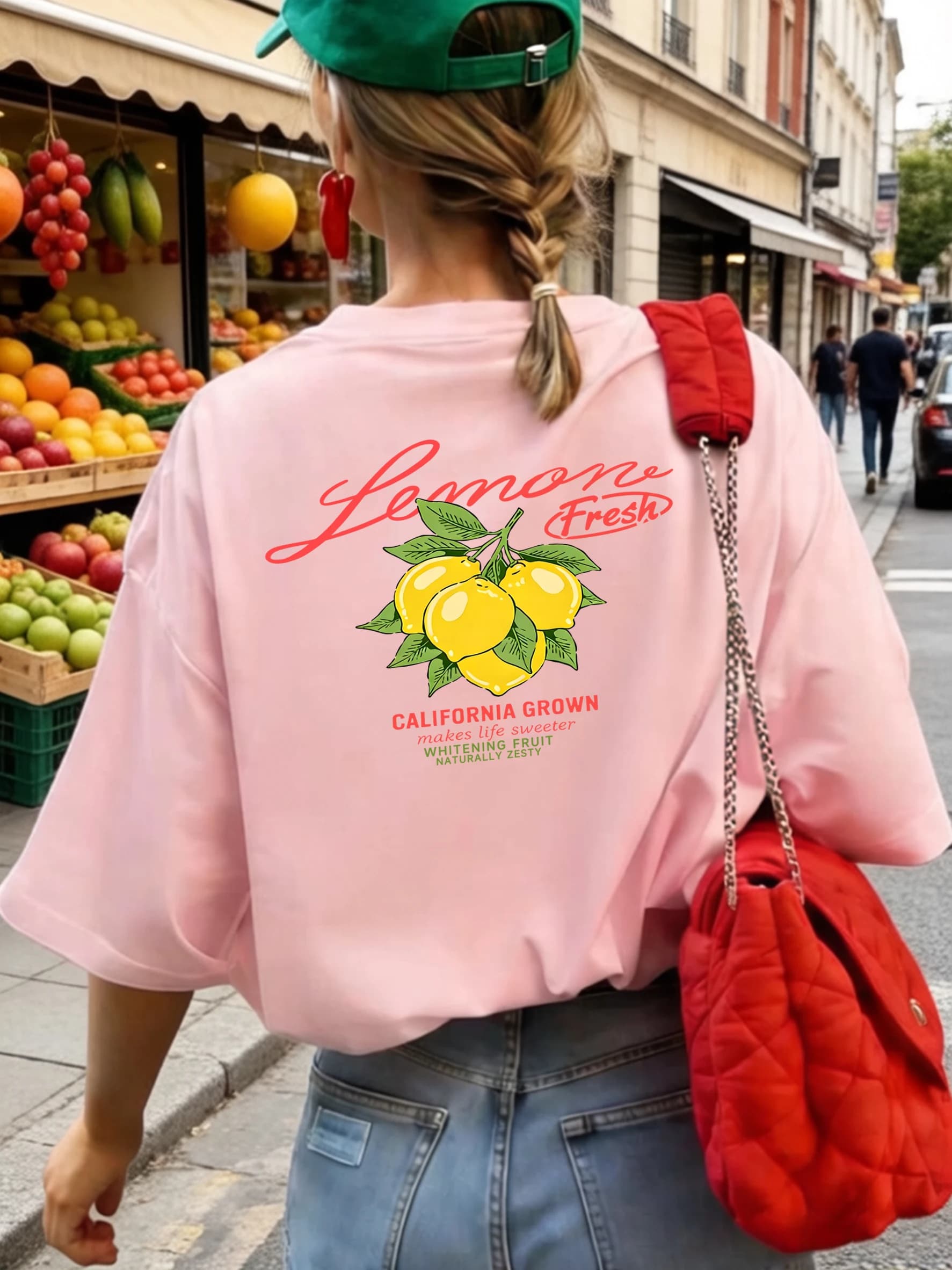Women's Fresh Lemons California Grown Print T-shirt, hip hop summer t-shirts, comfortable sports t-shirts with crew neck, soft, short sleeves