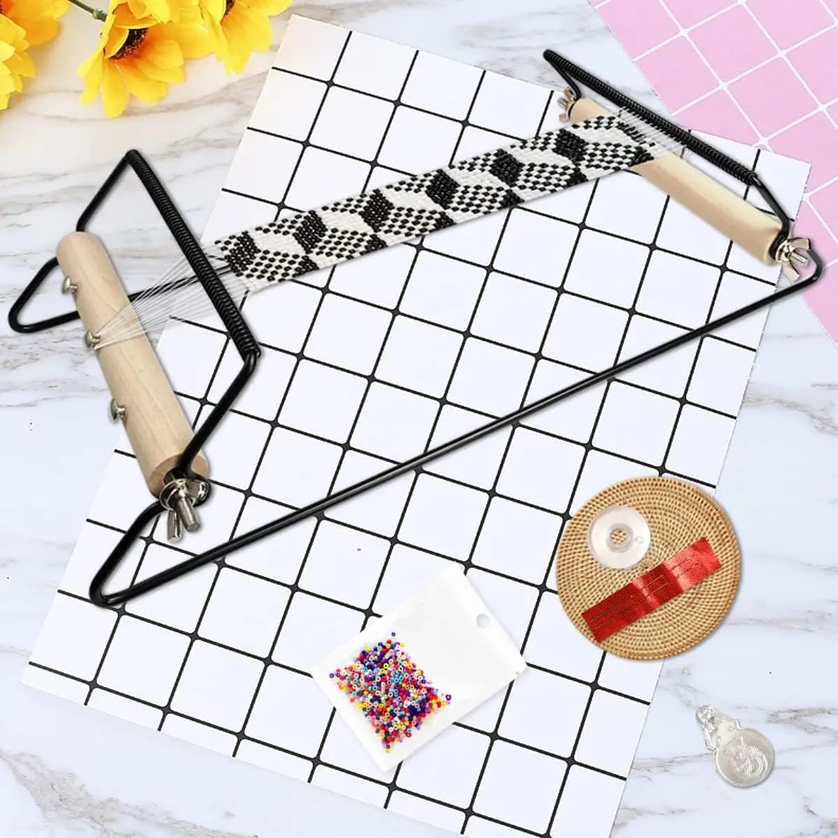 XUQIAN 15*36cm Big Metal Bead Loom Kit Weaving Beading Loom With Seed Beads Needles For DIY Bracelet Necklace Jewelry Makinng