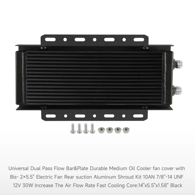 Barra e piastra di flusso a croce singola/doppia passaggio Dispositivo di raffreddamento dell'olio medio universale durevole + kit in alluminio per ventilatore elettrico Bis- 2×5,5" Nero/Argento