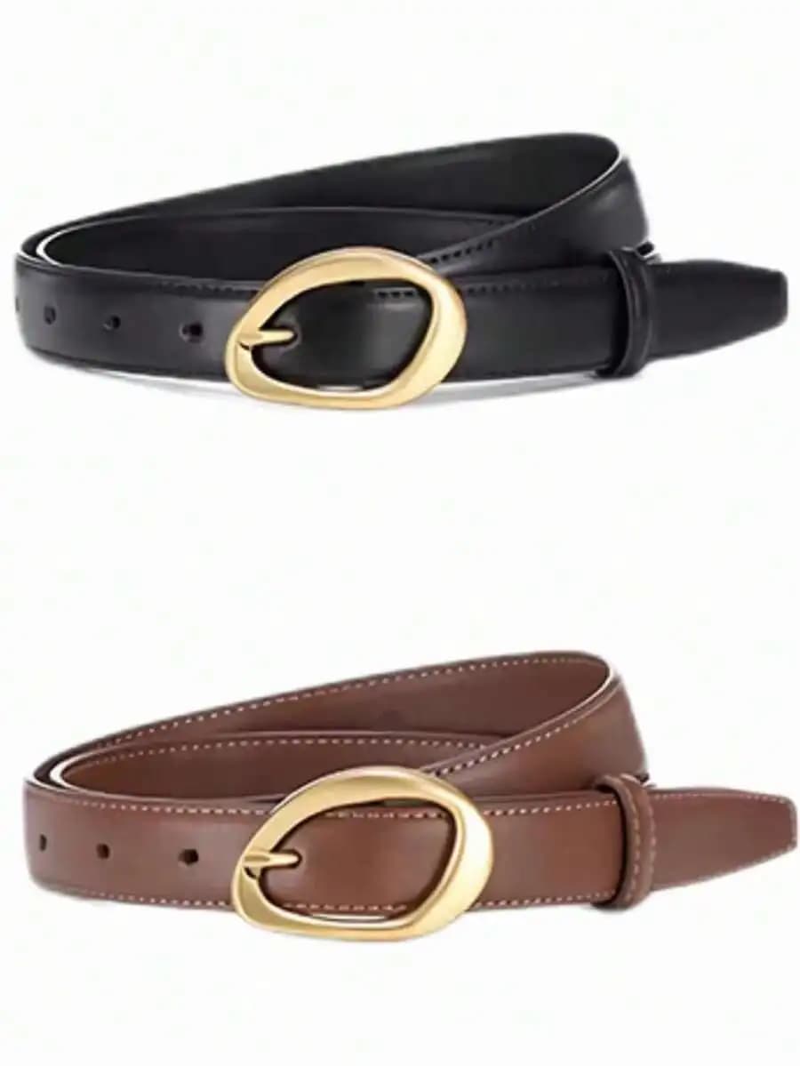 1pc Women's Metal Small Square Buckle PU Leather Belt,Simple & Fashionable, Suitable For Jeans, Trousers, Coats, Dresses, Etc.
