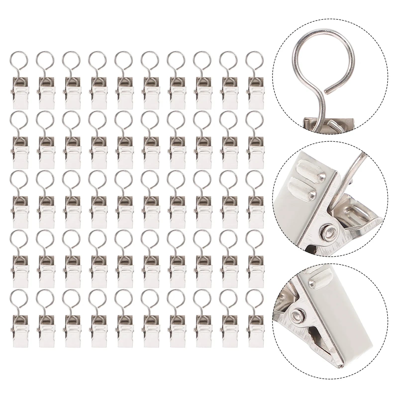 100 Pezzi Clip per Tende in Ferro con Anelli, Resistenti, Superficie Liscia Senza Sbavature per Camera da Letto, Soggiorno, Hotel, Bagno, Ristorante, Doccia
