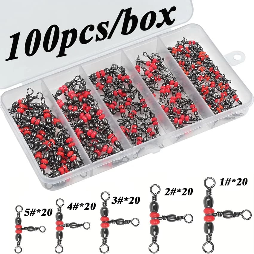 100 pcs/box 3 Three Vie Fishing Connector T-Shirt-shaped T-Shirt Slitting Ring Cross Line I love Recall Fishing Equipment