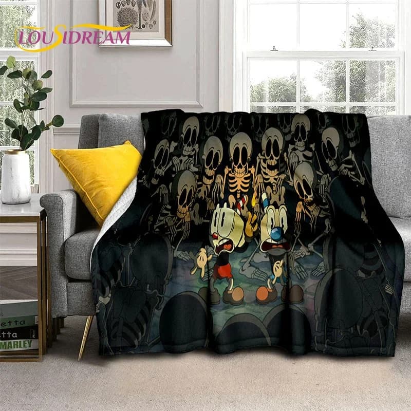 Cuphead Mugman 3D Game Gamer Coperta HD, coperta morbida per la casa, camera da letto, divano letto, picnic, viaggio, ufficio, coperta, riposo per bambini
