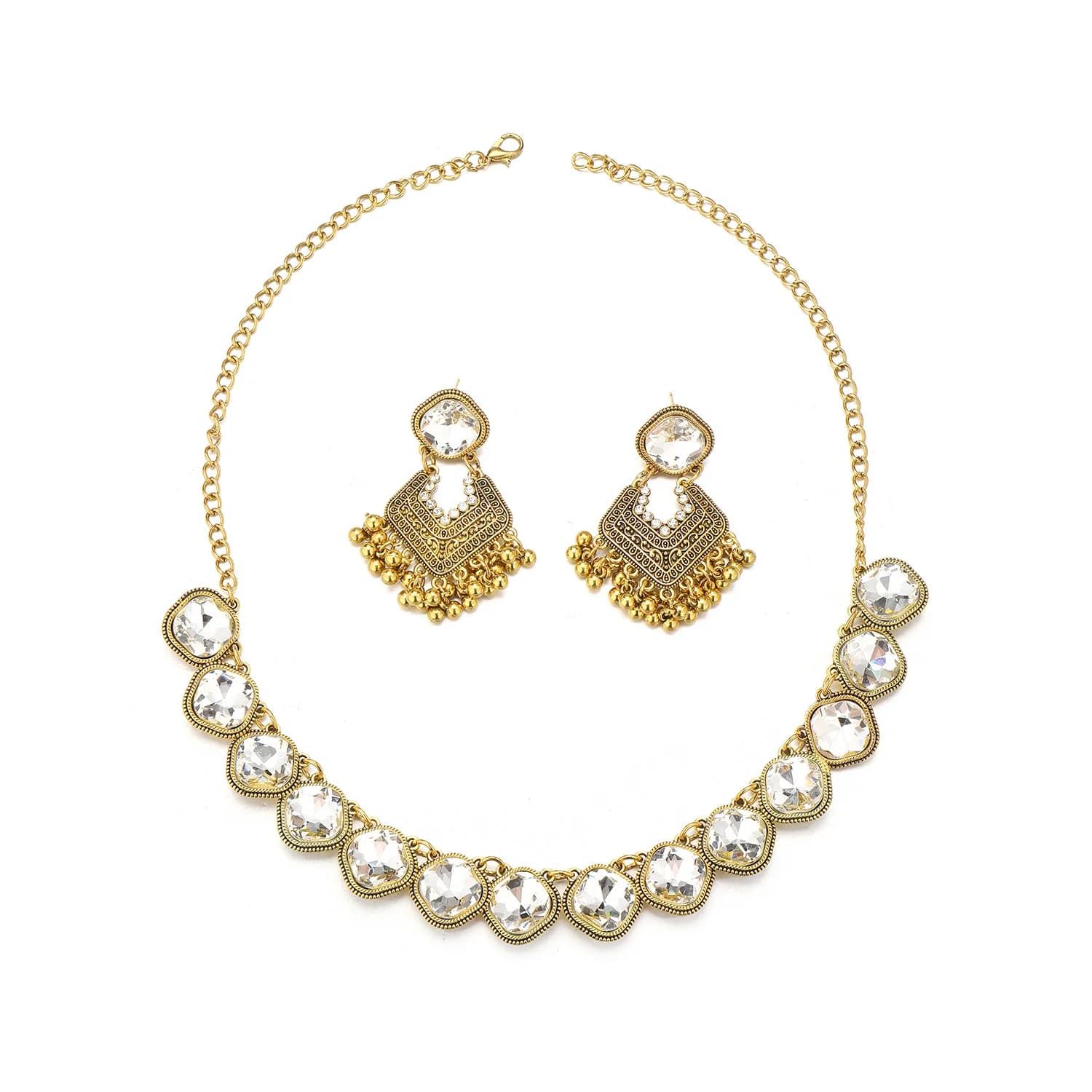 Indiano Retro Nappa Collane Orecchini per le donne Perline etniche Girocollo Bohemian Choker Collare a catena Jhumka Jhumki Set di gioielli