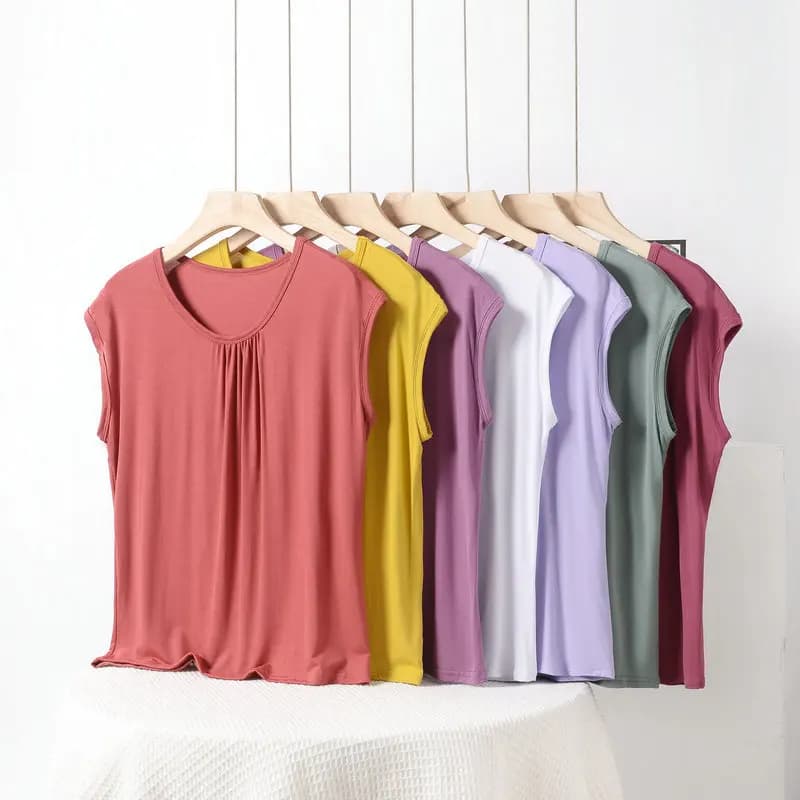 From XL to 8XL Plus Size T-shirts loose modal sleeveless Solid color Canotte casual Homewear T-shirt with background Women's Top Summer