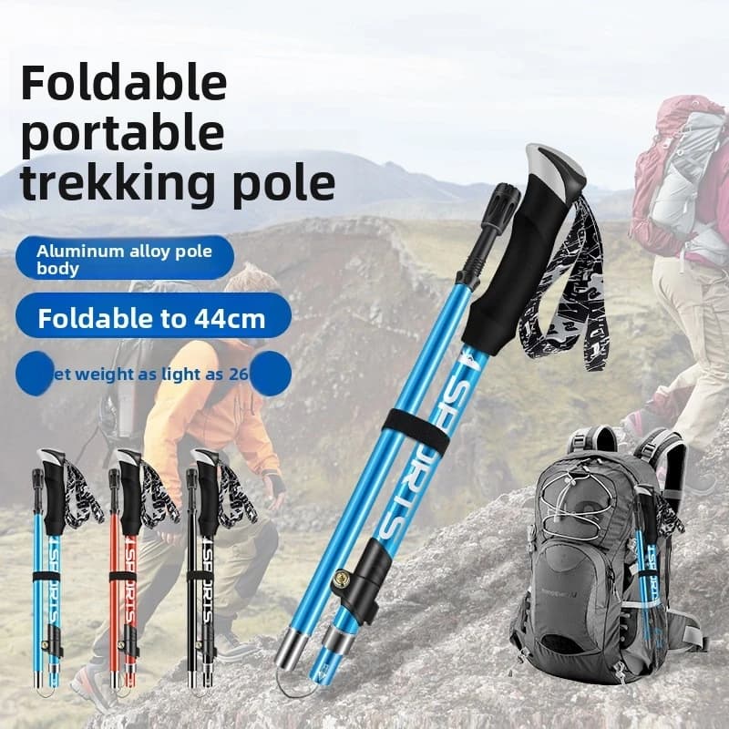 Ultralight Foldable Trekking Poles Aluminum Alloy Hiking Sticks Collapsible Walking Cane for Mountaineering Camping Outdoor Spor