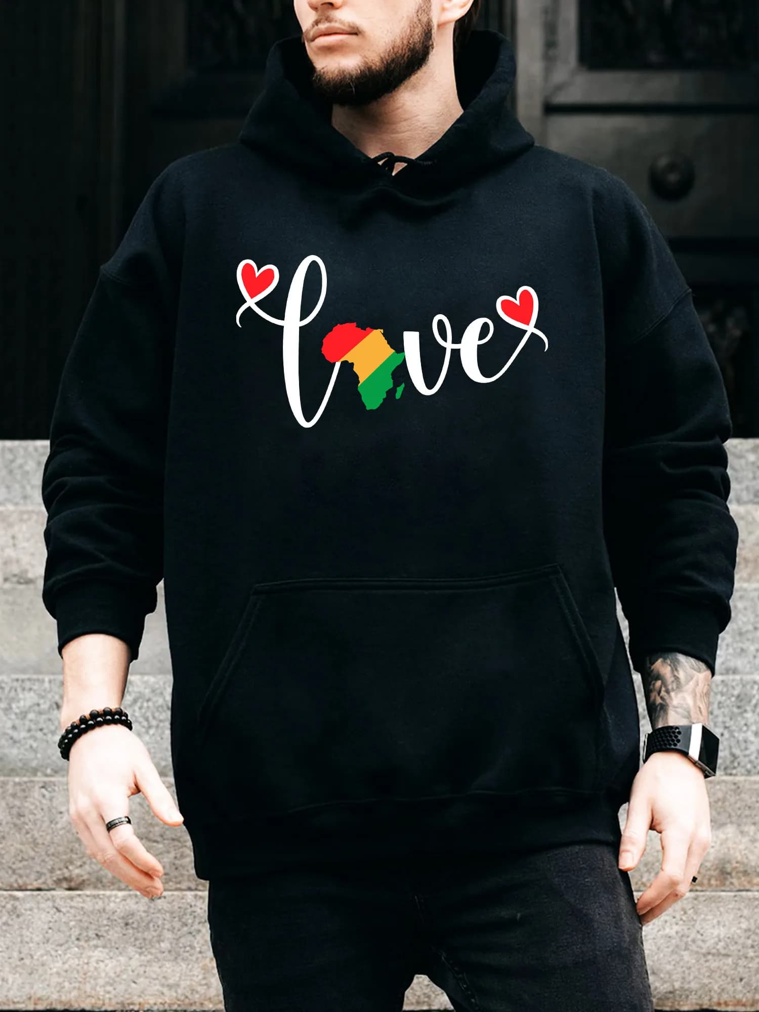 Felpa con cappuccio da uomo Love Juneteenth con coulisse - Pullover nero casual e confortevole, felpa con cappuccio autunno e inverno