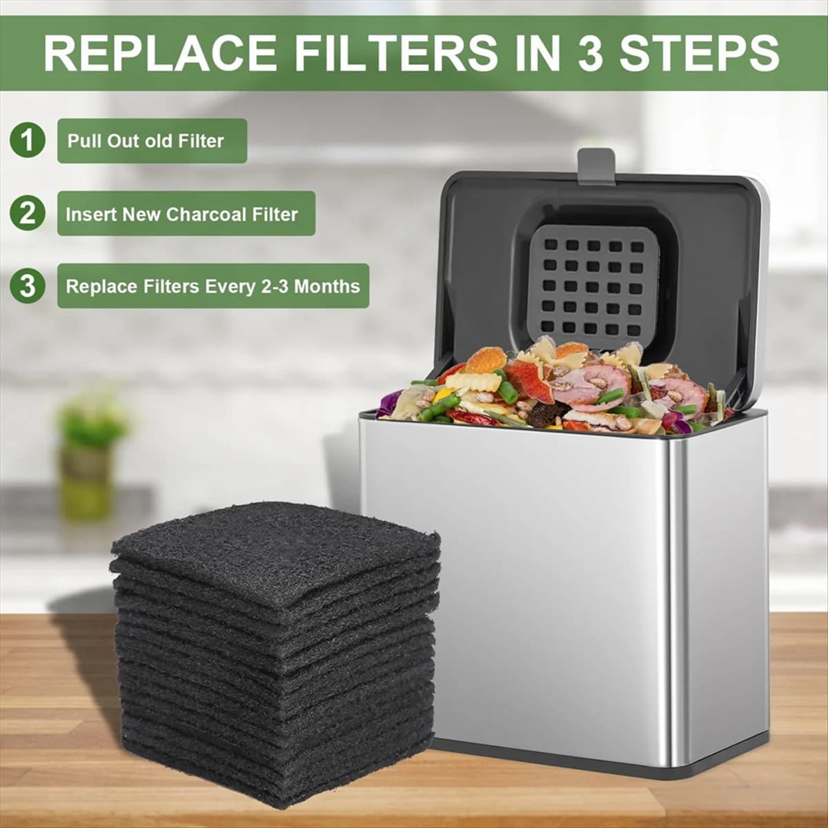 2025+Ricarica filtro deodorante per pattumiera per bidoni della spazzatura e contenitori per compost compresse deodoranti al carbone attivo