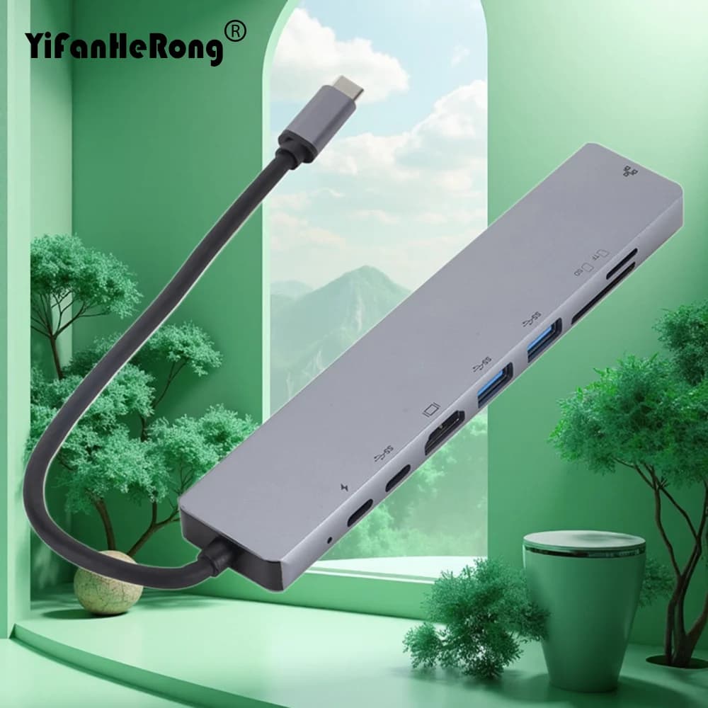 Type C 8 In1 USB C Hub 8in1 HDMI-compatible 4K Adapter RJ45 Lan Ethernet TF SD Reader USB-C 3.0 for TypeC Docking Station Laptop