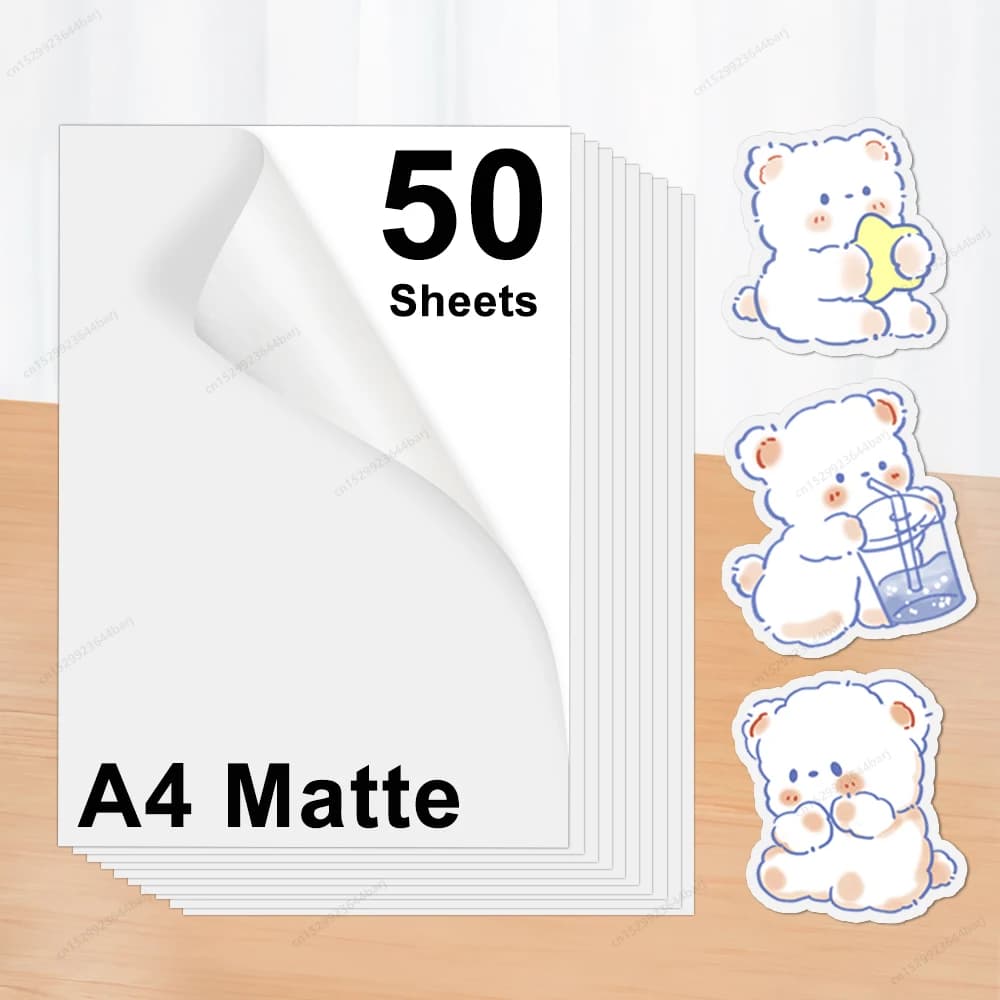 20/50Sheets Matte Printable Vinyl Sticker Paper Waterproof A4 Printing Paper for Inkjet Printer DIY Adhesive White Label Sticker