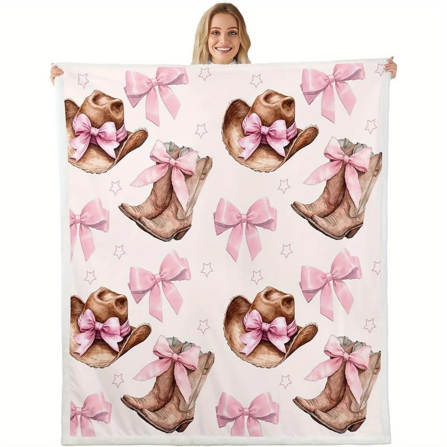 [Economic washing machine hand] Cosy Western theme vintage blanket - Design of cowboy hats and boots, soft flannel