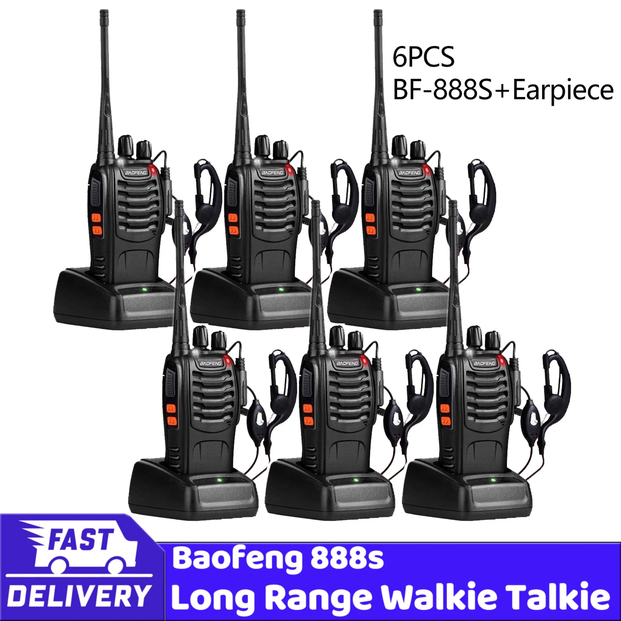 2 pezzi 4 pezzi 6 pezzi Baofeng BF-888S con cuffie 5 km Walkie Talkie a lungo raggio Canale radio bidirezionale 16 viaggi con guida autonoma
