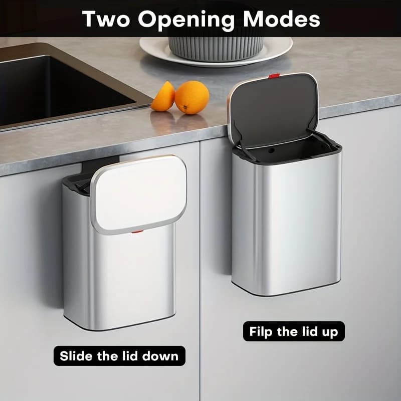 Wall-mounted Stainless Steel Trash Can With Lid Odor Resistant Large Capacity Wastebasket Home Recycle Bin Kitchen Supplies Gift