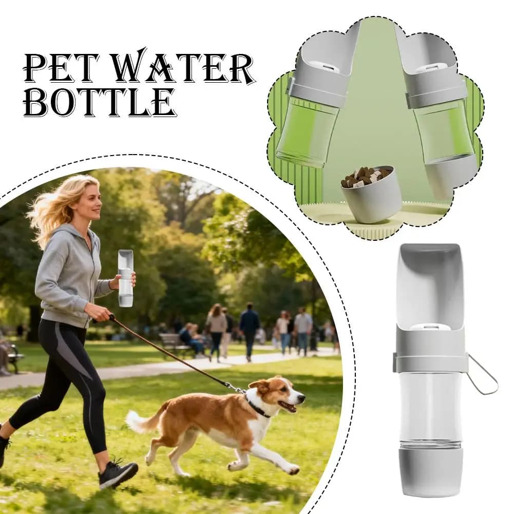 Bottiglia d'Acqua Portatile per Cani e Gatti, Pieghevole 2in1, Dispenser per Cibo e Acqua da Viaggio con Contenitore per Alimenti e Acqua