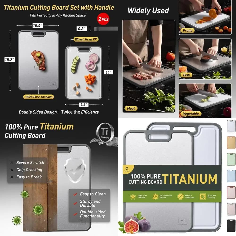Titanium double kitchen cutters with handle - Non-toxic butcher block 2 in 1 for meat, ideal gift for women and grandmothers