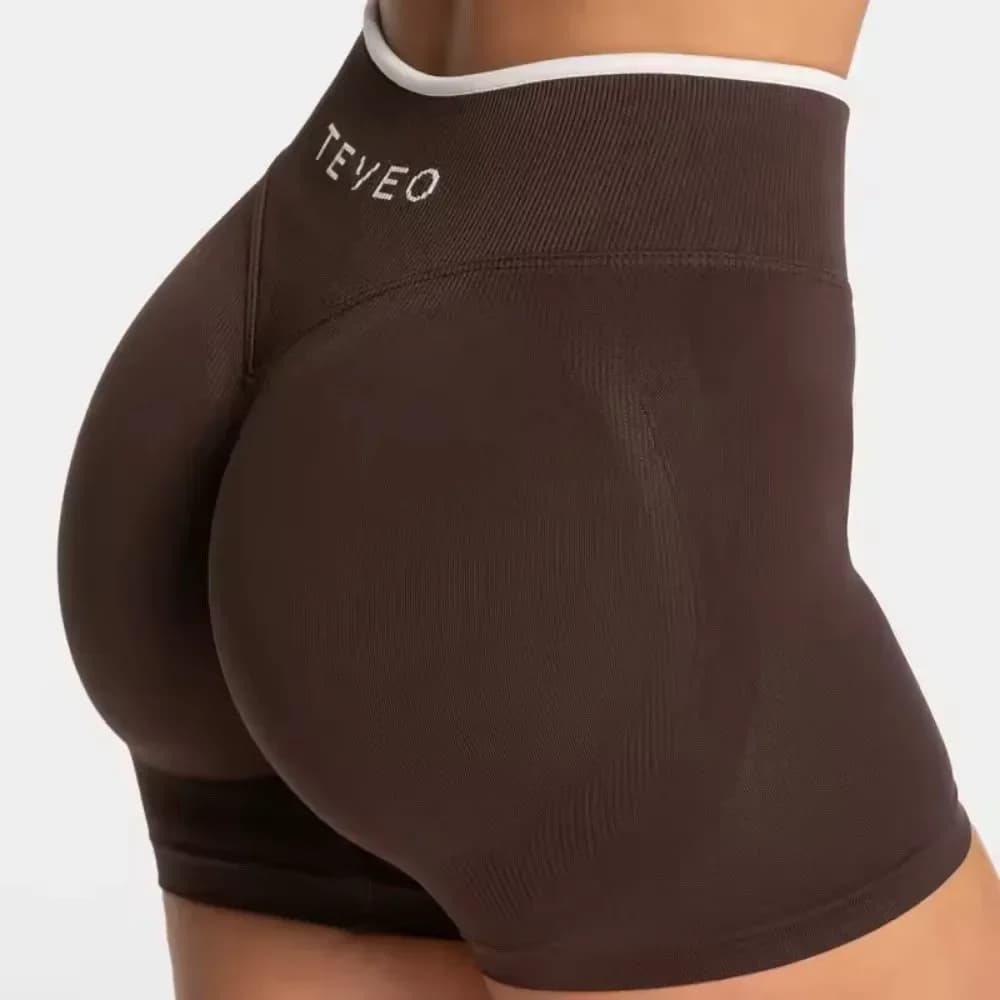 TEVEO Pantaloncini Sportivi da Donna Senza Cuciture, a Vita Alta, Modellanti, Bianchi, per Yoga e Corsa