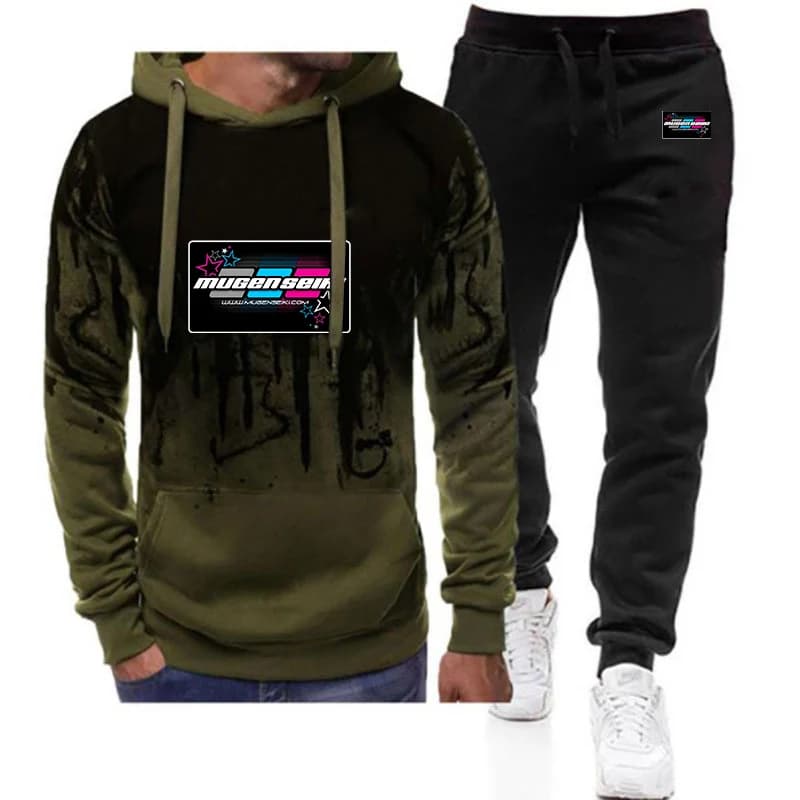2025 Primavera e Autunno Mugen Seiki Logo Stampa Understated Luxury Sfumatura di colore Felpe con cappuccio Pantaloni con coulisse Abiti