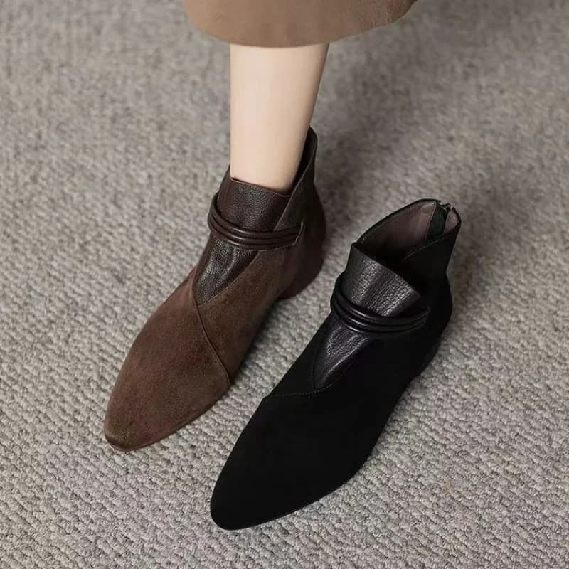 ​2025 Autumn Winter New Women's Korean Style Pointed Toe Ankle Boots - Chunky Heel Minimalist Fashion Boots Back Zipper Design